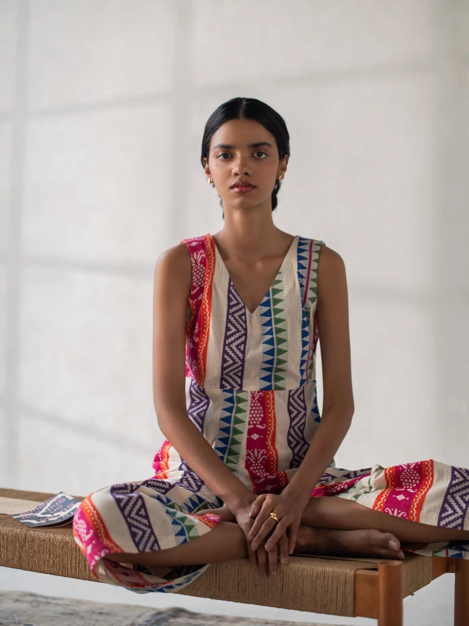 Multicolored Cotton Jacquard Flared Jumpsuit for Women - Image 4