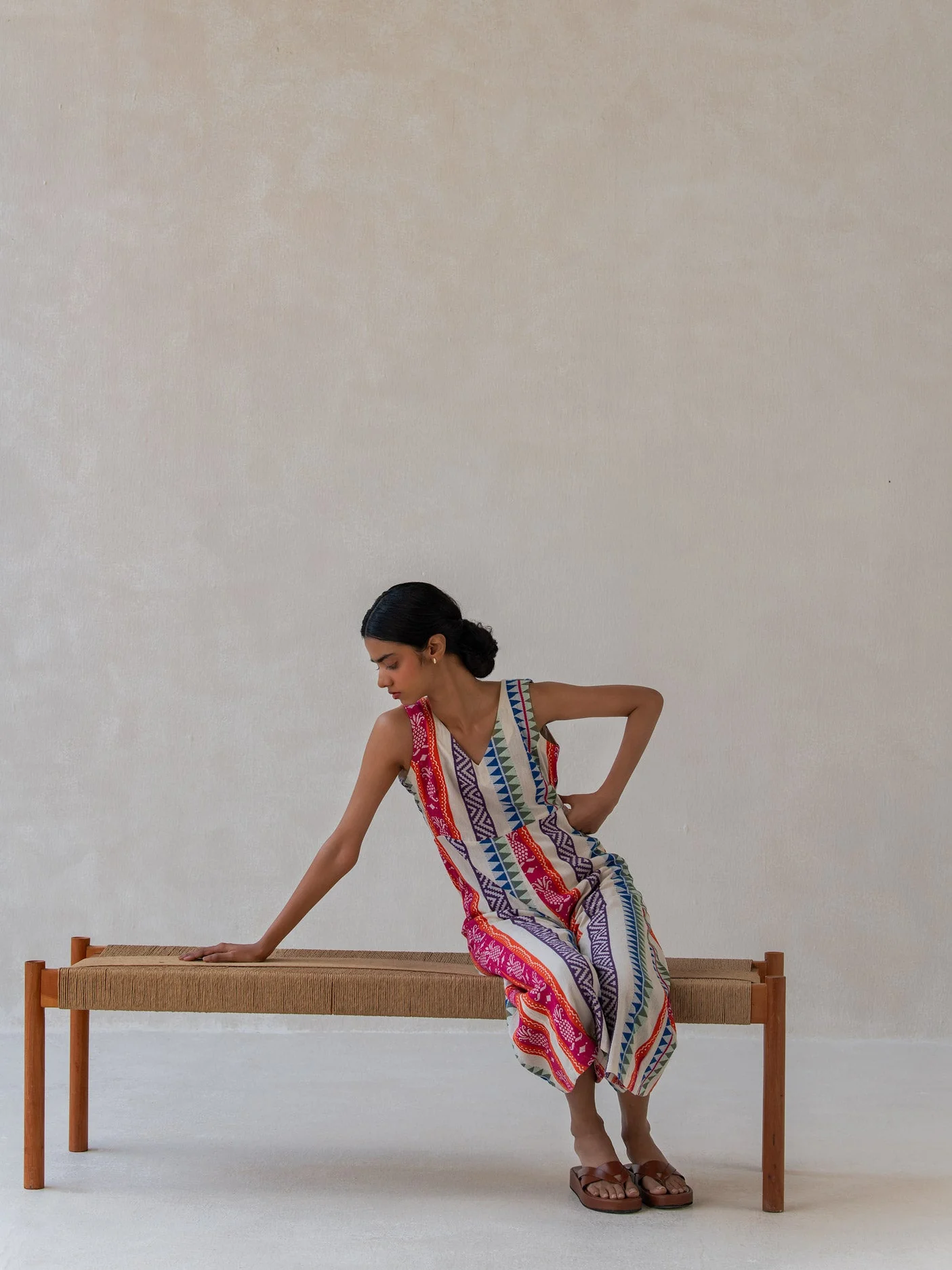 Multicolored Cotton Jacquard Flared Jumpsuit for Women - Image 6