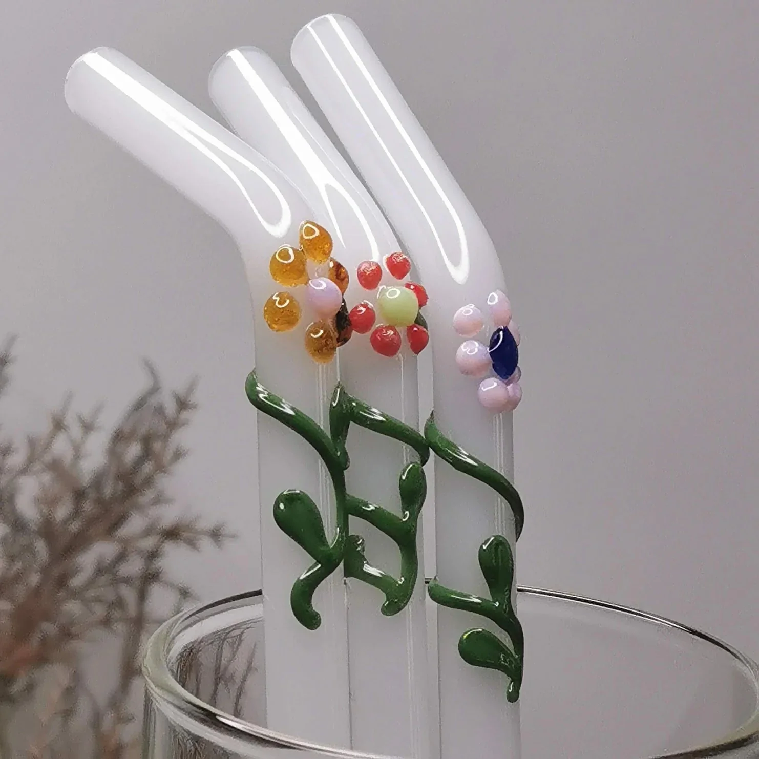 Floral Art Glass Straws – Set of 2 - Image 10
