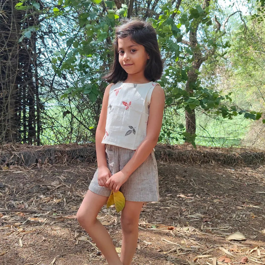 Floral Whirl Khadi Crop Top & Shorts Set for Girls