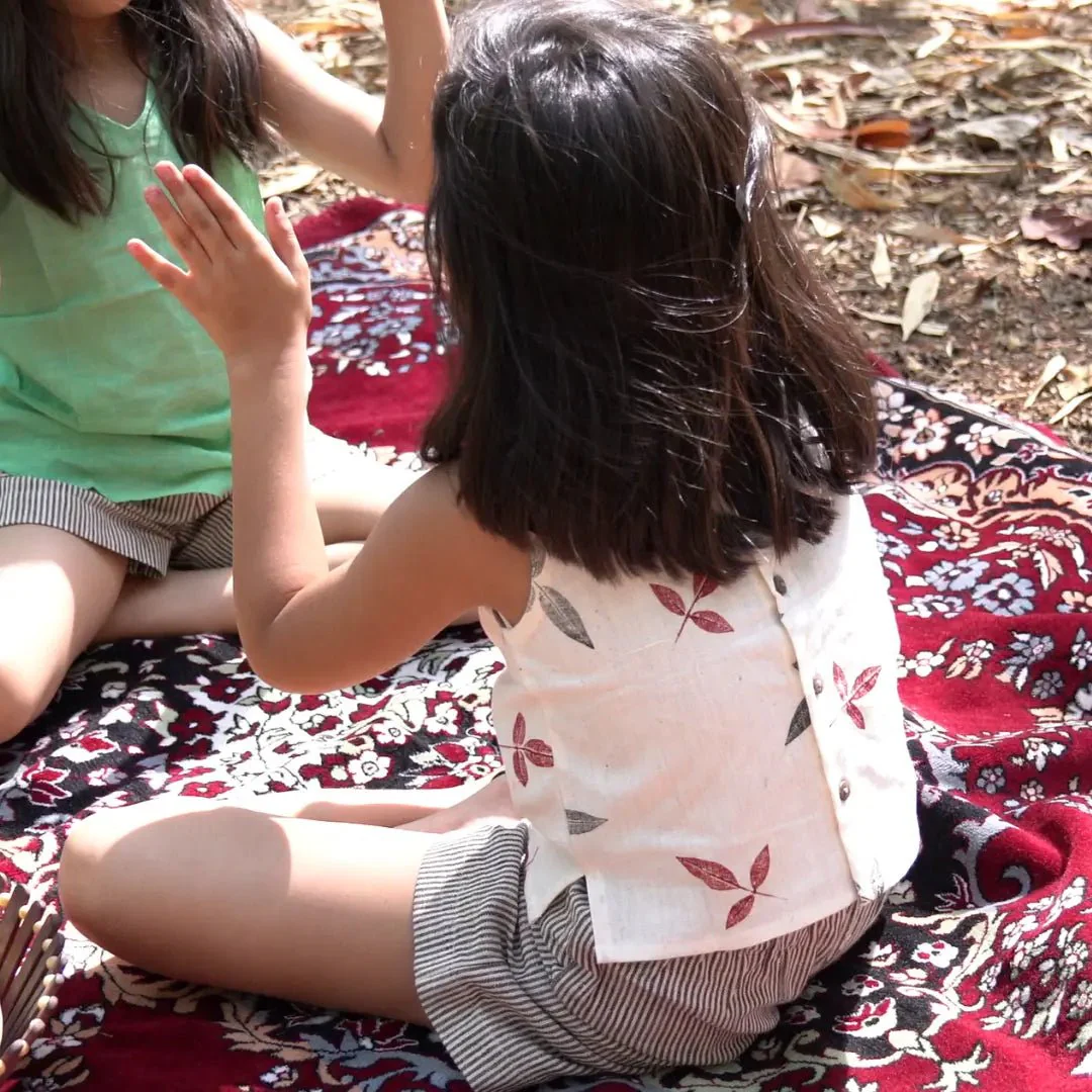 Floral Whirl Khadi Crop Top & Shorts Set for Girls - Image 5