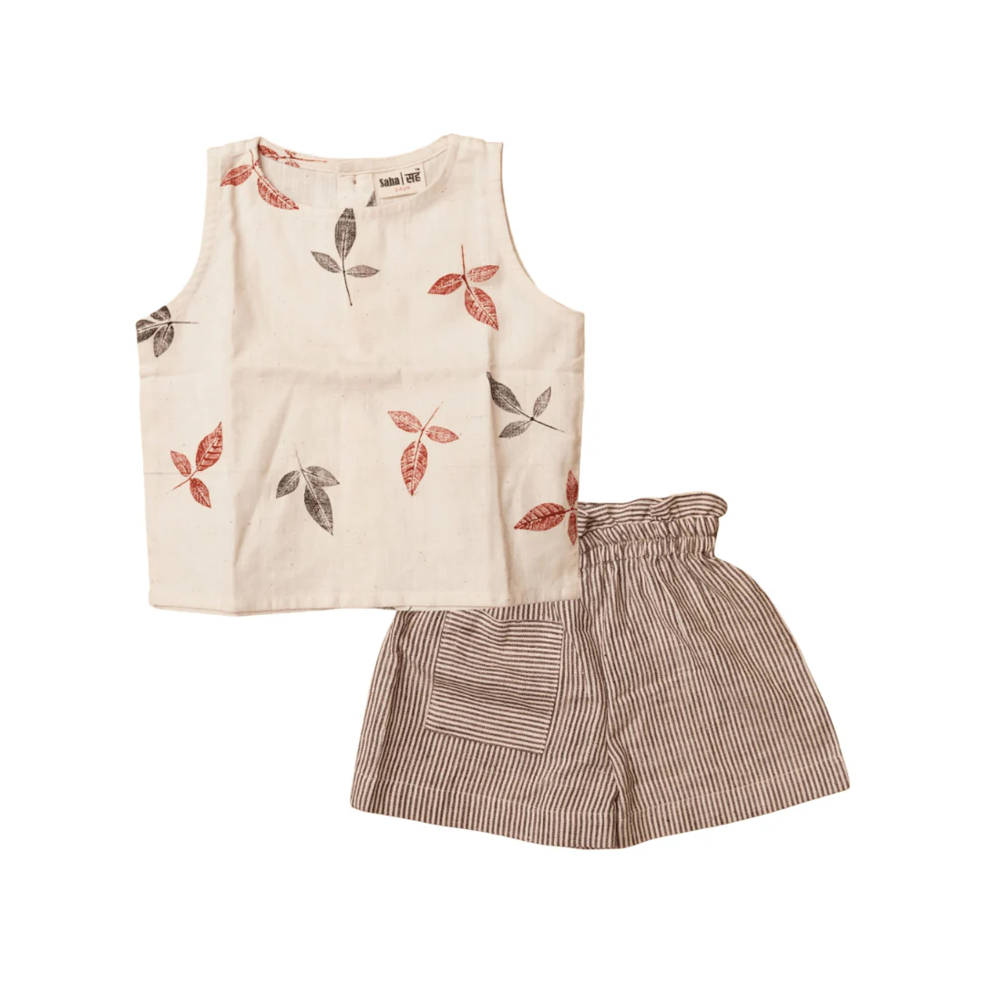 Floral Whirl Khadi Crop Top & Shorts Set for Girls - Image 6