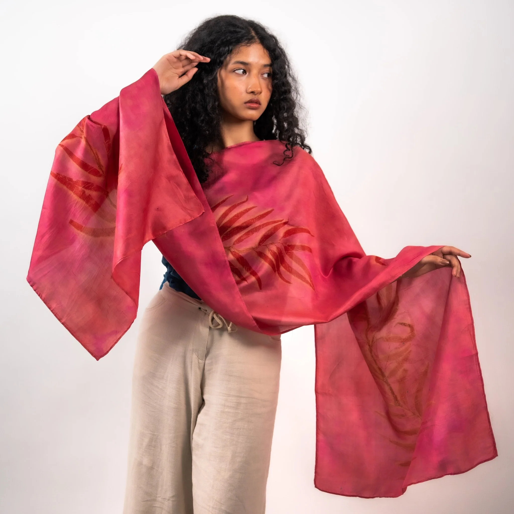 Fuschia Eucalyptus Silk Scarf – Handcrafted Natural Silk Stole