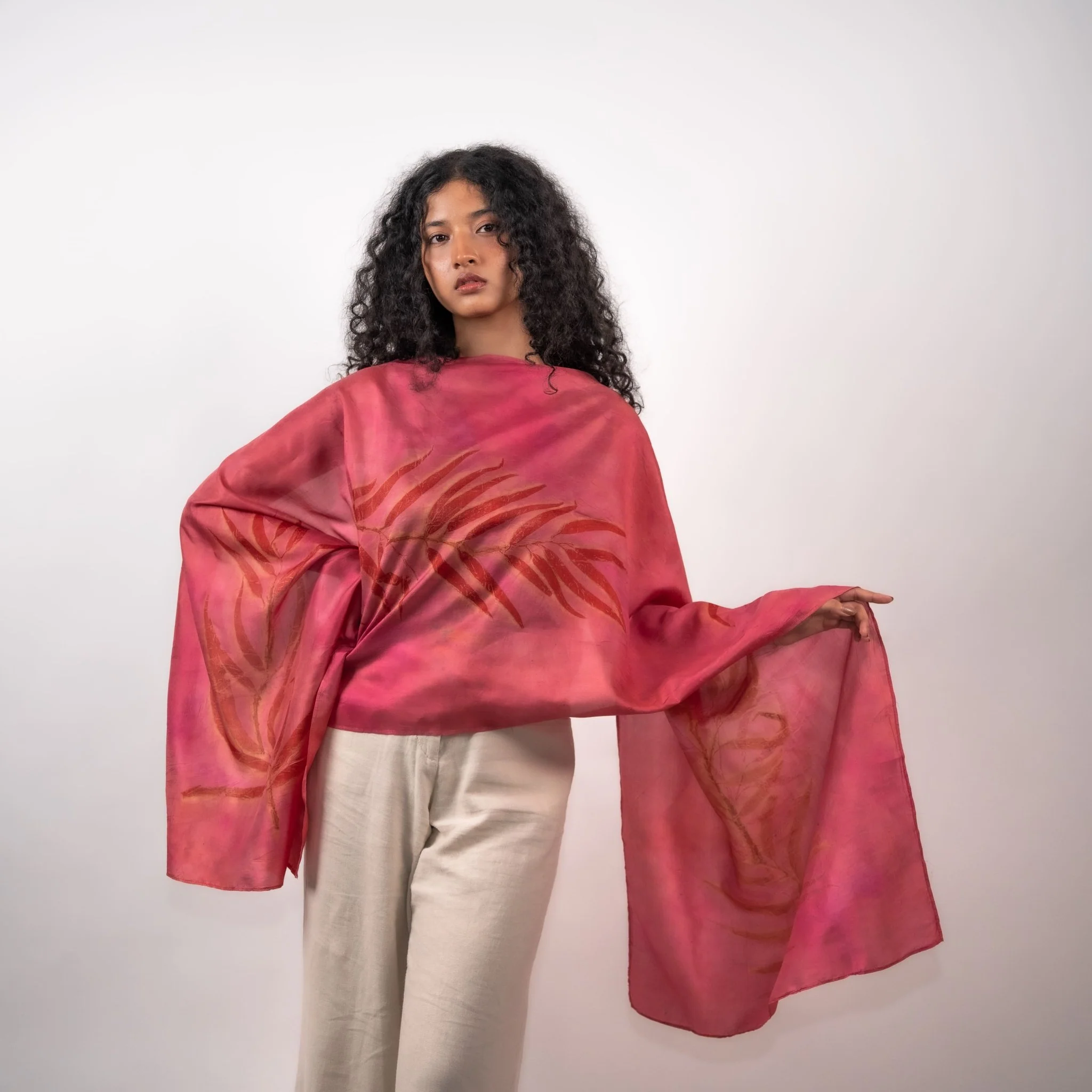 Fuschia Eucalyptus Silk Scarf – Handcrafted Natural Silk Stole - Image 2
