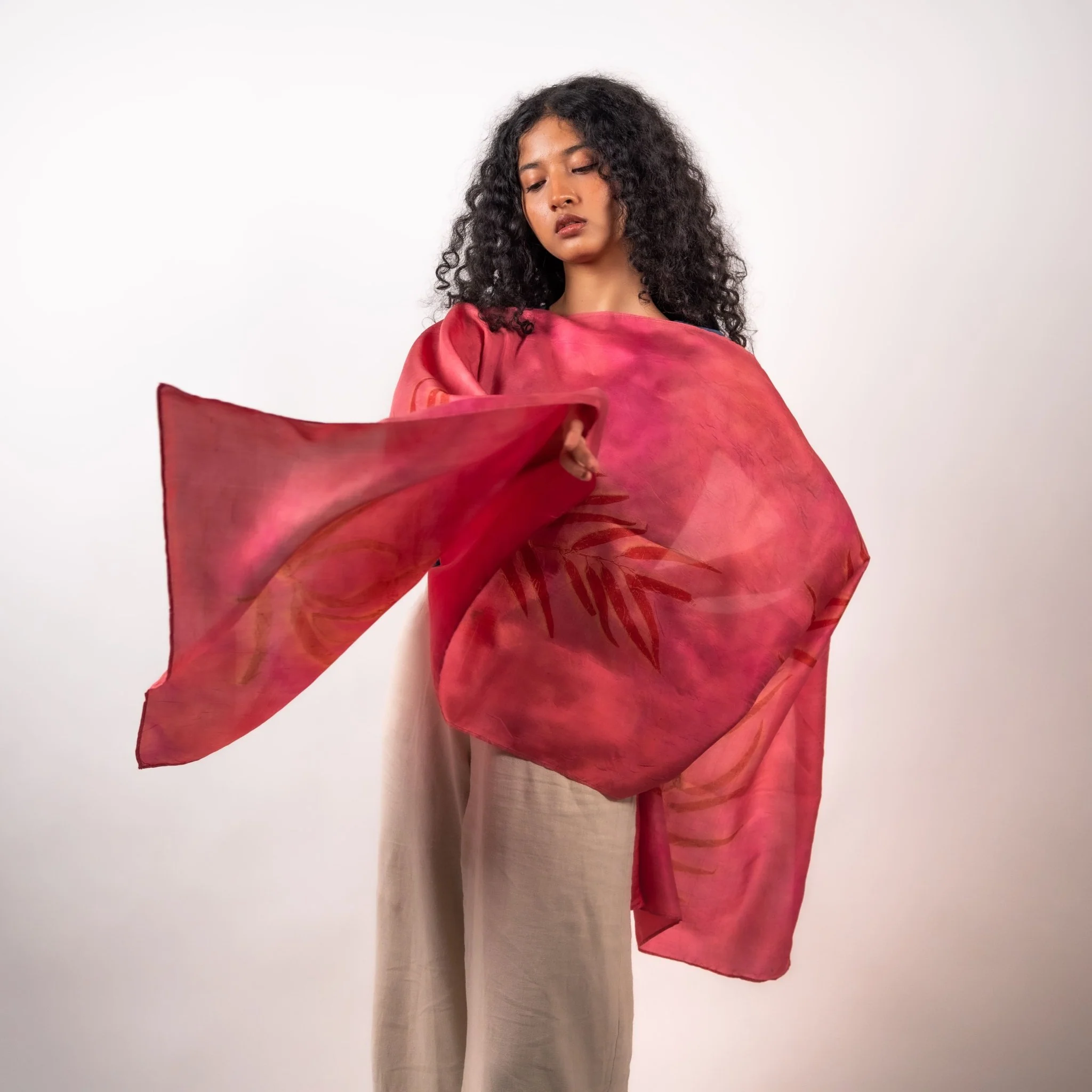 Fuschia Eucalyptus Silk Scarf – Handcrafted Natural Silk Stole - Image 4