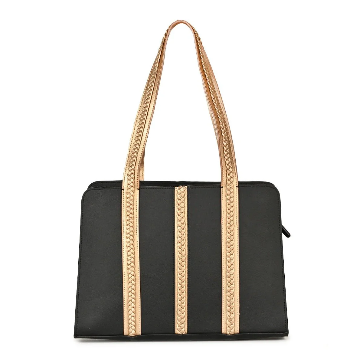 Gaia Vegan Leather Shoulder Bag (Black & Gold)