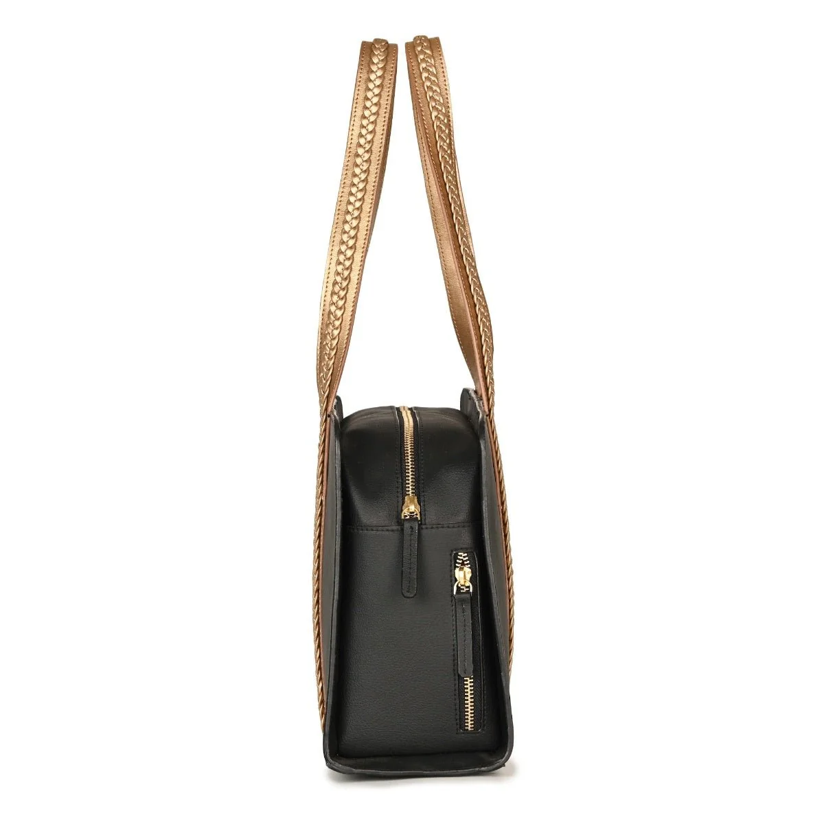 Gaia Vegan Leather Shoulder Bag (Black & Gold) - Image 11
