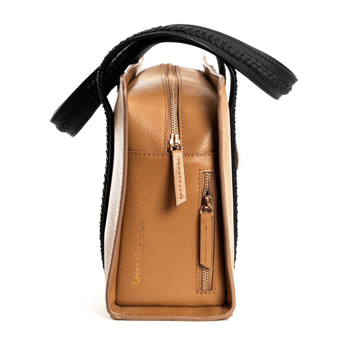 Gaia Vegan Leather Shoulder Bag (Black & Gold) - Image 14