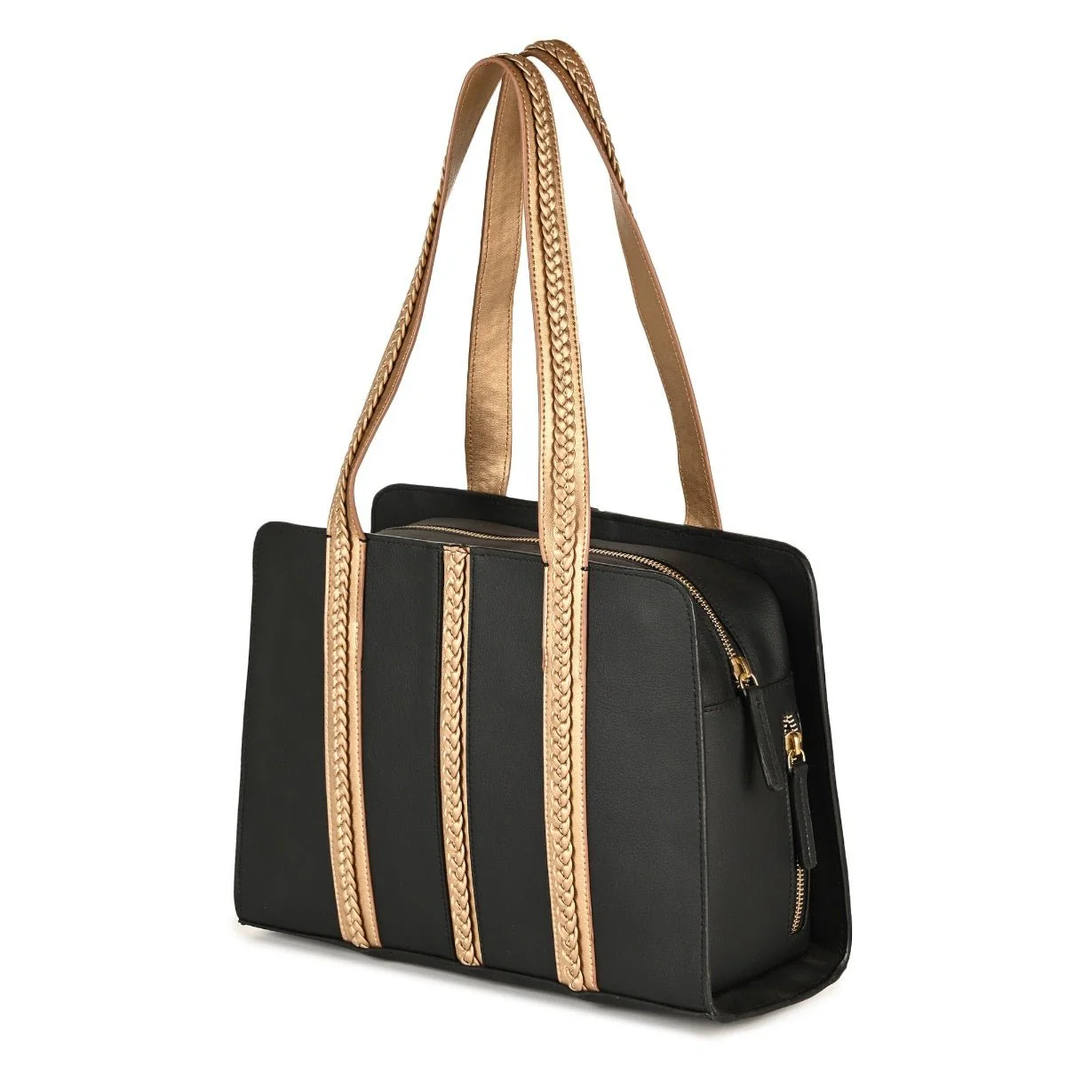 Gaia Vegan Leather Shoulder Bag (Black & Gold) - Image 6