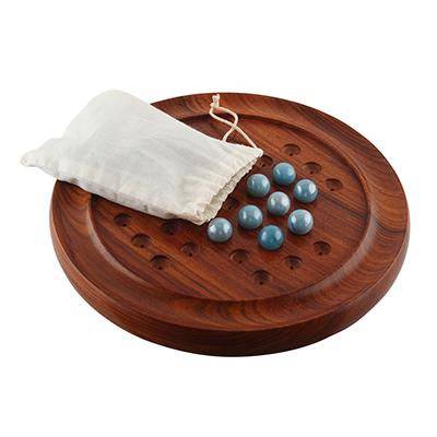 Games Solitaire Board in Wood with Glass Marbles- 9 inch (Brown) - Image 2