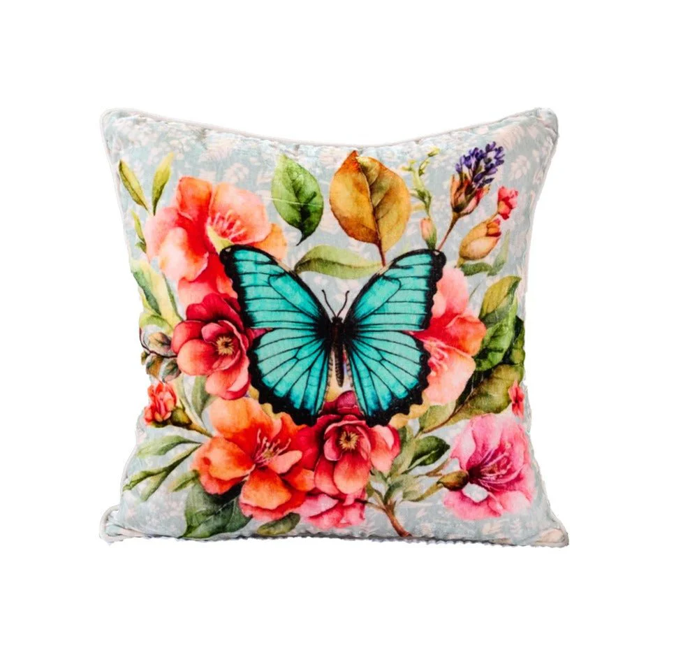 Gardenia Charm Velvet Cushion | Floral Luxury Decorative Cushion - Image 3