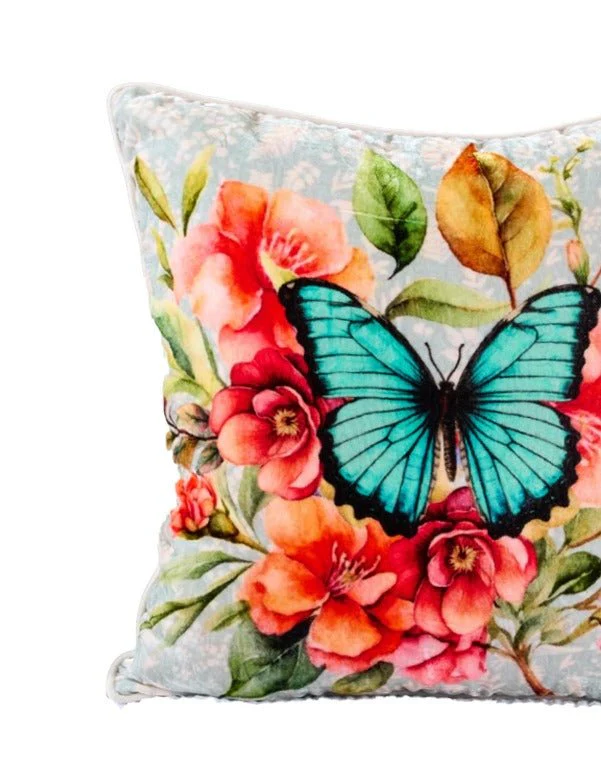Gardenia Charm Velvet Cushion | Floral Luxury Decorative Cushion - Image 4