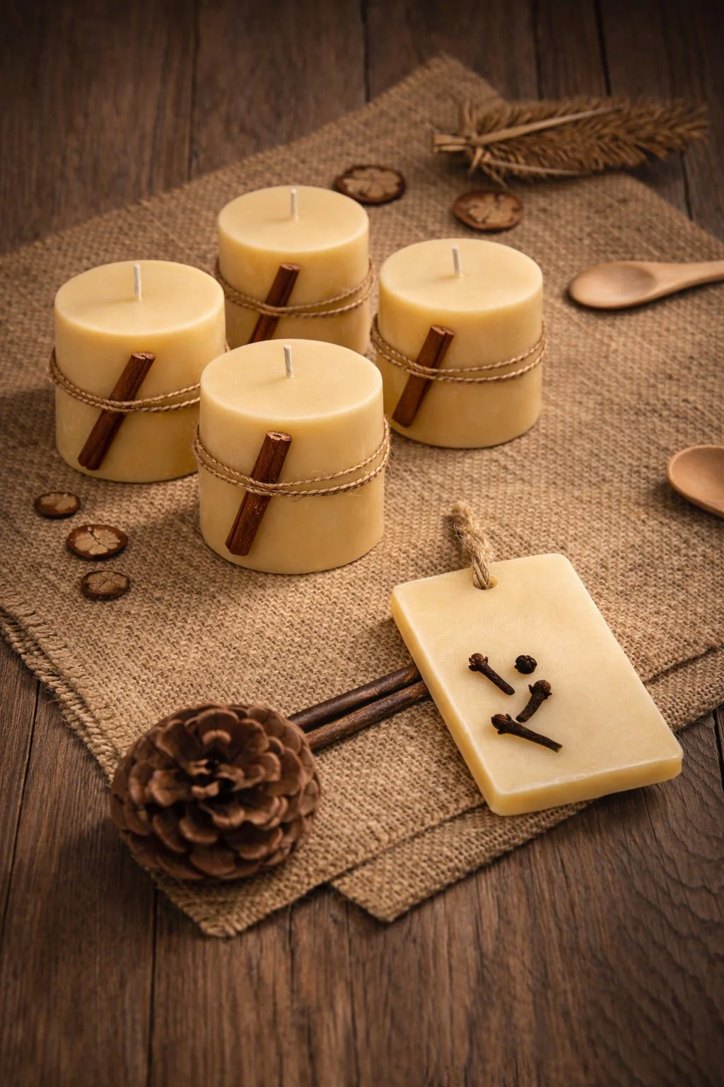 Gift Set Of 4 Coco Beeswax Candles With Orange Clove Fragrance Bar