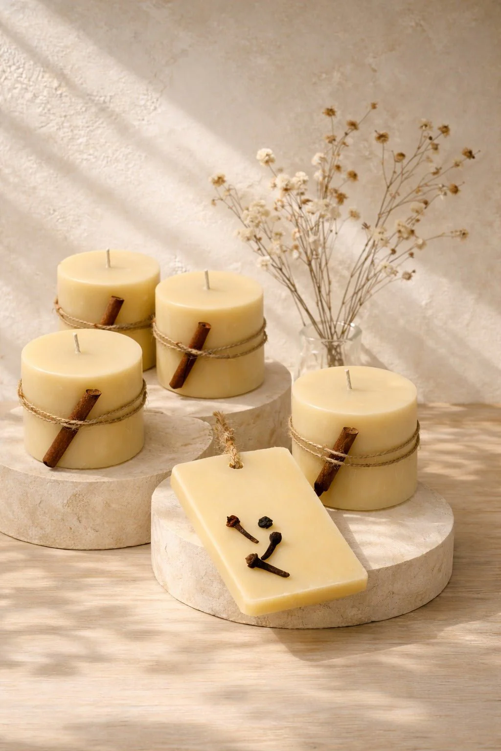 Gift Set Of 4 Coco Beeswax Candles With Orange Clove Fragrance Bar - Image 2
