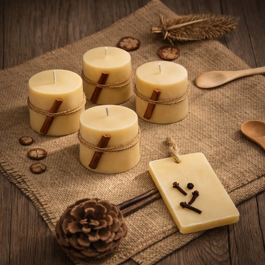 Gift Set Of 4 Coco Beeswax Candles With Orange Clove Fragrance Bar - Image 3