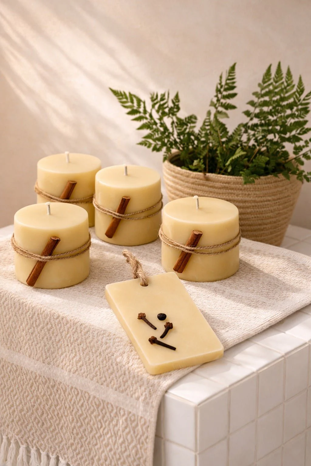 Gift Set Of 4 Coco Beeswax Candles With Orange Clove Fragrance Bar - Image 4