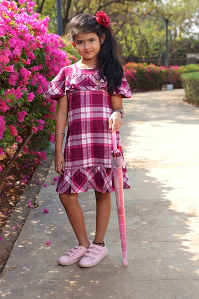 Girls Brushed Cotton Scarlet Dark Pink Dress - Image 6