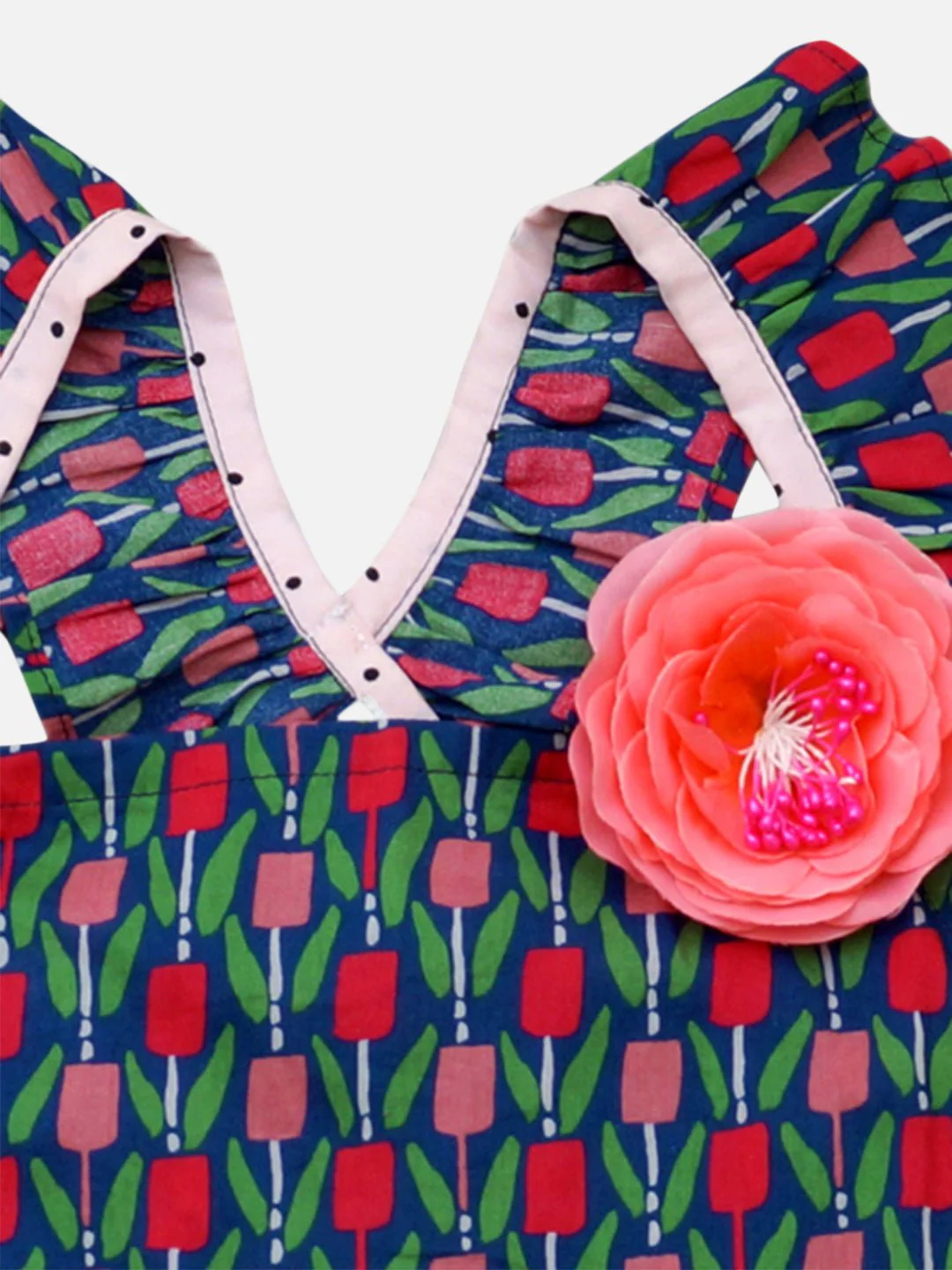 Girls Cotton Cornblue Dress Navy & Pink – Stylish Outfit for Kids - Image 3