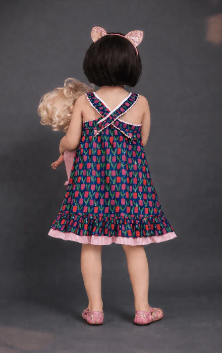 Girls Cotton Cornblue Dress Navy & Pink – Stylish Outfit for Kids - Image 6