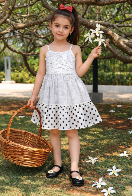 Girls Cotton Dodger Dress White & blac – Stylish Summer Outfit for Kid - Image 5