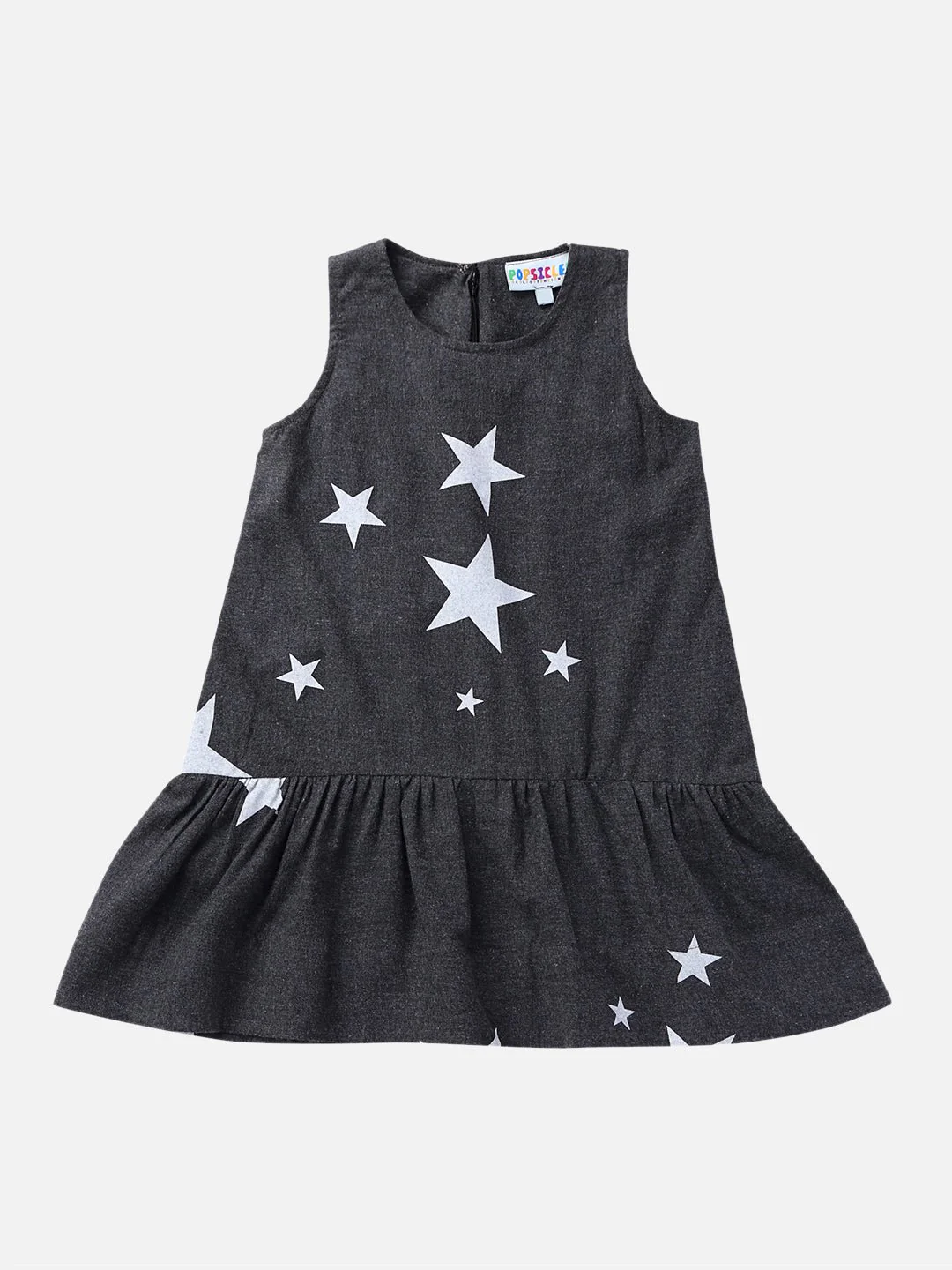 Girls Cotton Melange Starry Dress Dark Grey – Comfortable Kids Dress