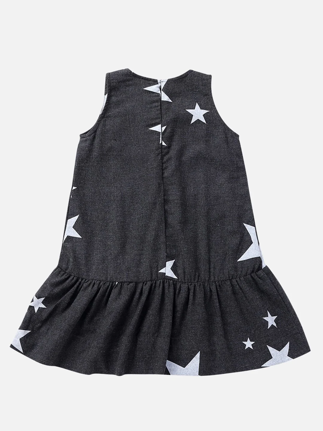 Girls Cotton Melange Starry Dress Dark Grey – Comfortable Kids Dress - Image 2