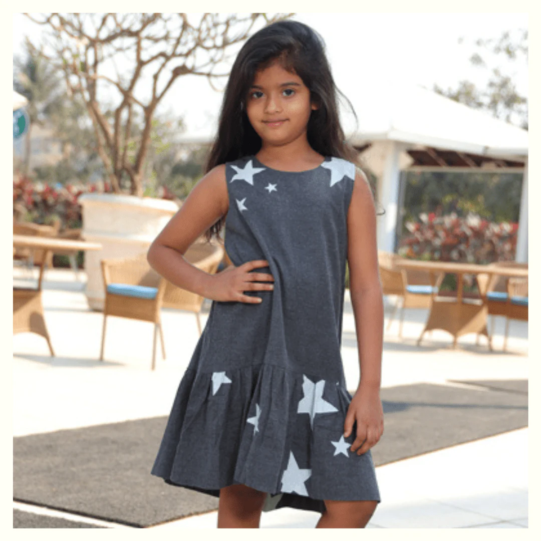 Girls Cotton Melange Starry Dress Dark Grey – Comfortable Kids Dress - Image 5