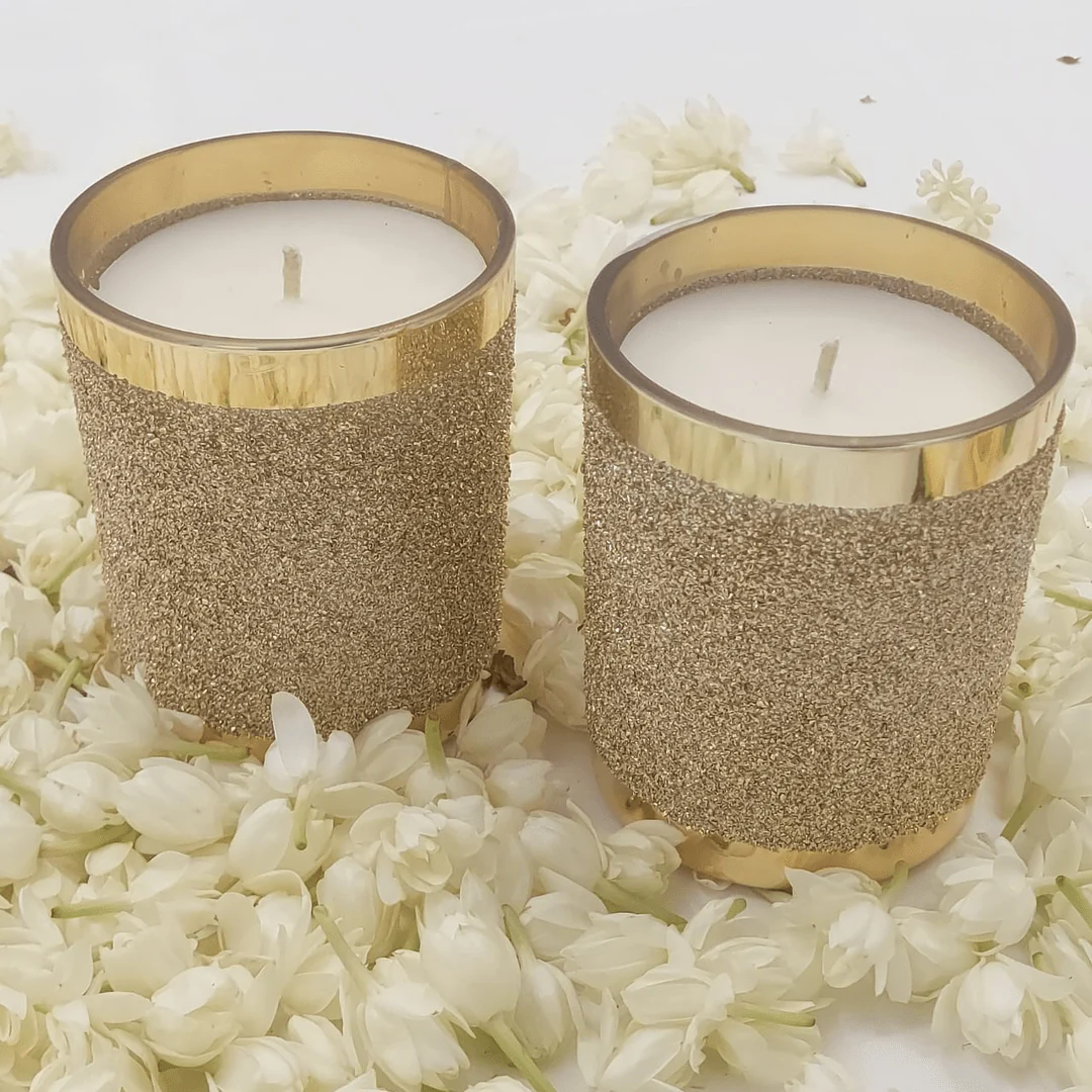 Golden Glass Candles with Shimmer Finish-Set of 2 - Image 2