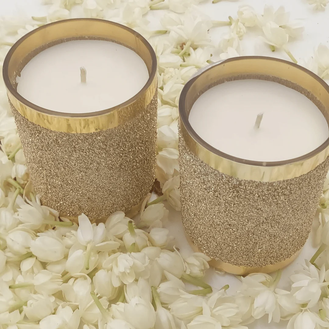 Golden Glass Candles with Shimmer Finish-Set of 2 - Image 3