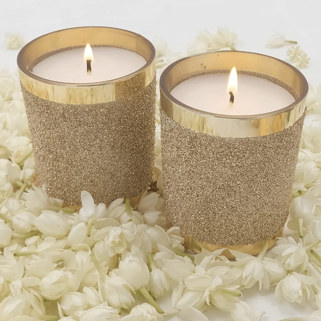 Golden Glass Candles with Shimmer Finish-Set of 2 - Image 4