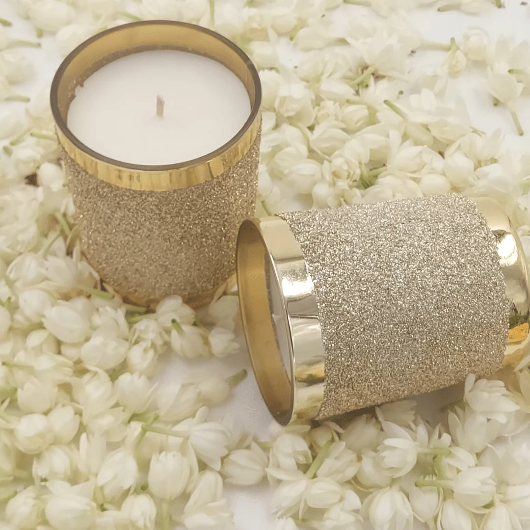 Golden Glass Candles with Shimmer Finish-Set of 2 - Image 5