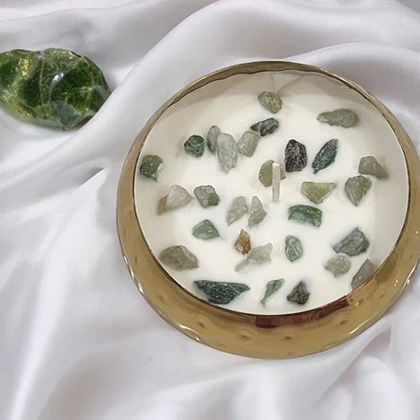 Green Aventurine Urli Hand Poured Soy Wax Candle - Pack of 1 - Image 3