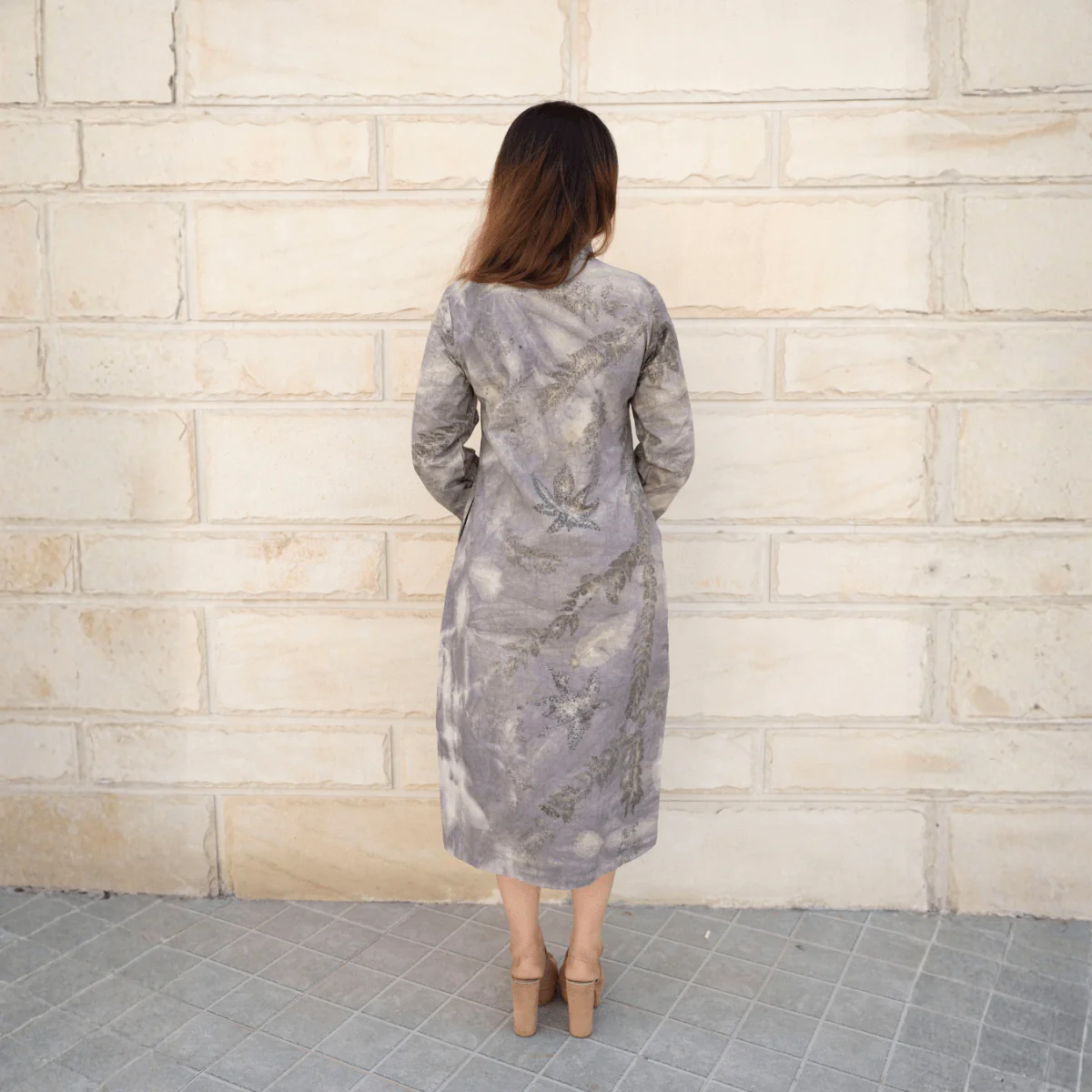 Greywood Tie-Neck Eco-Printed Shirt Dress for Women - Image 4