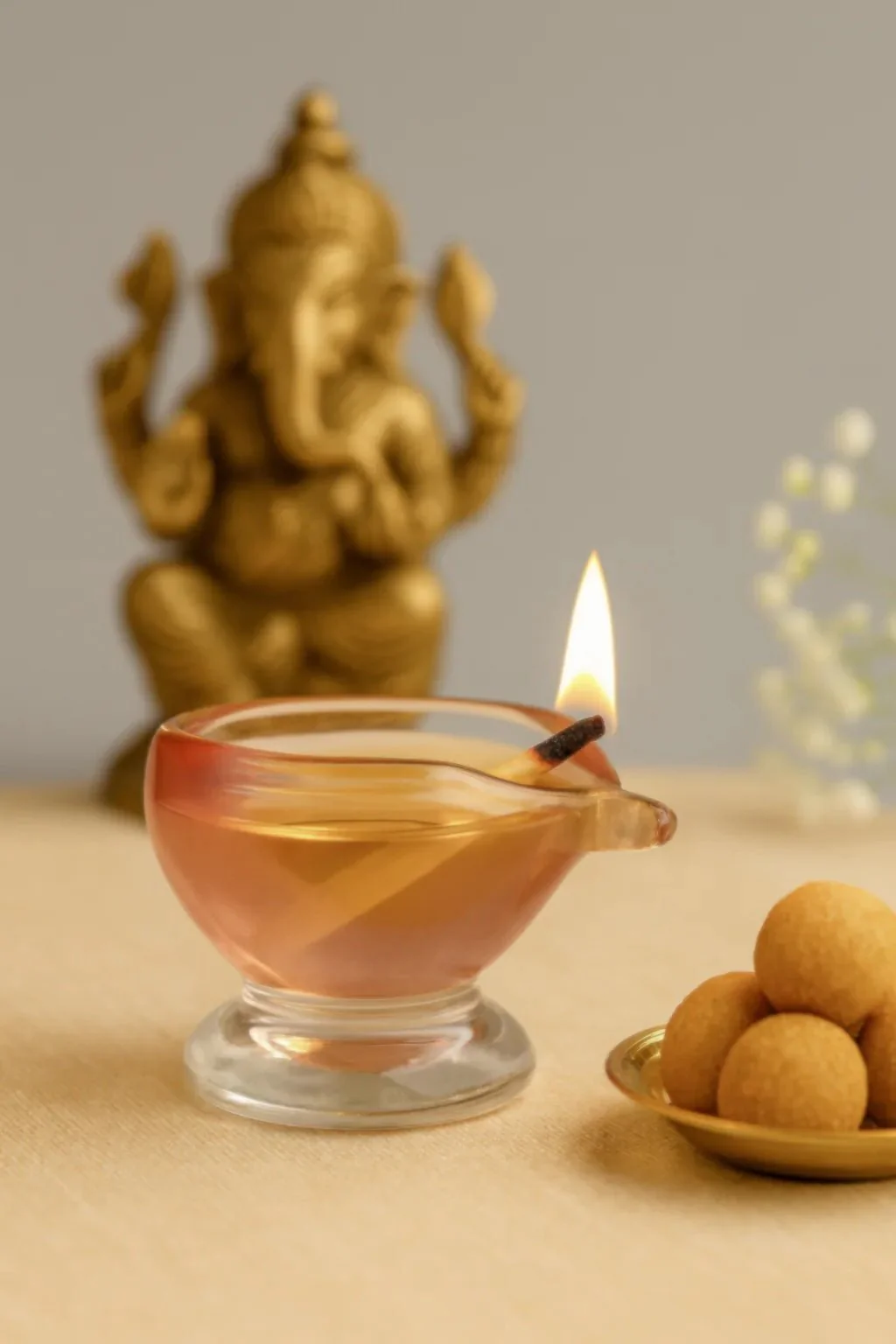 Gulab Ki Kali – Art Glass Puja Diya Spiritual Decor - Image 2
