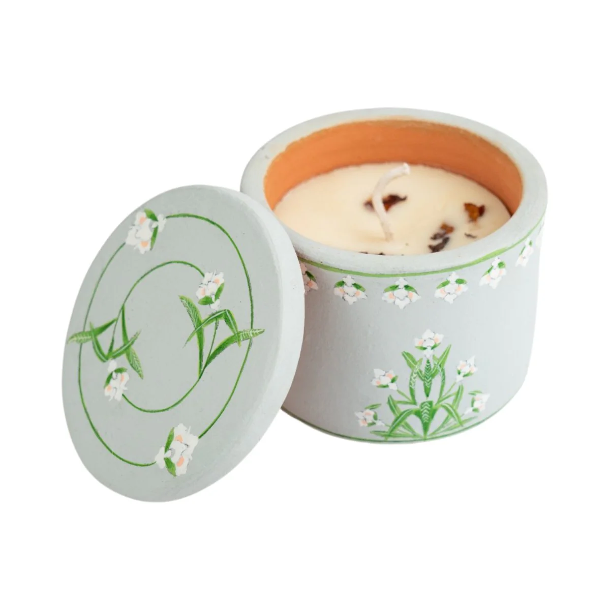 Hand Painted Terracotta Candle with Lid