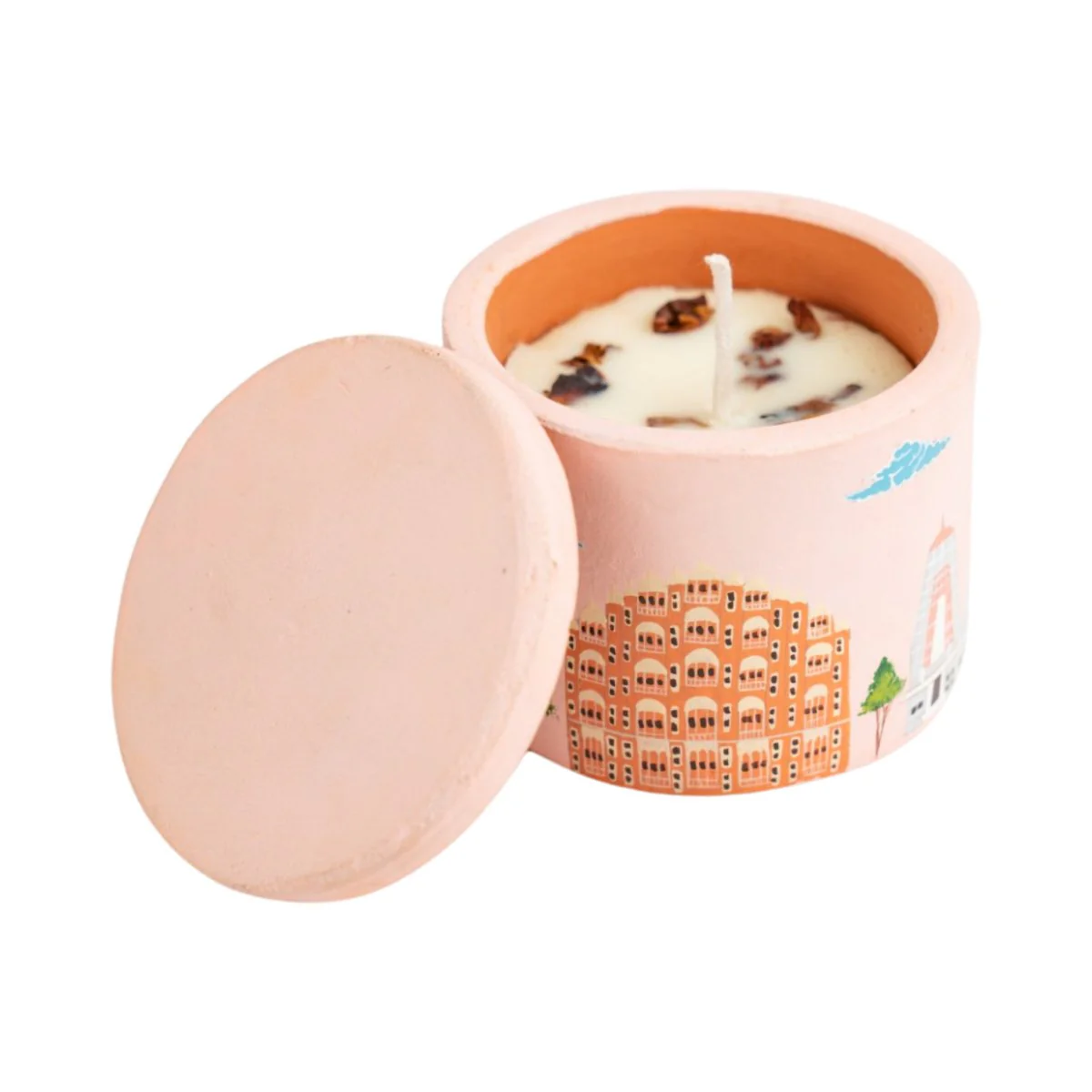 Hand Painted Terracotta Candle with Lid