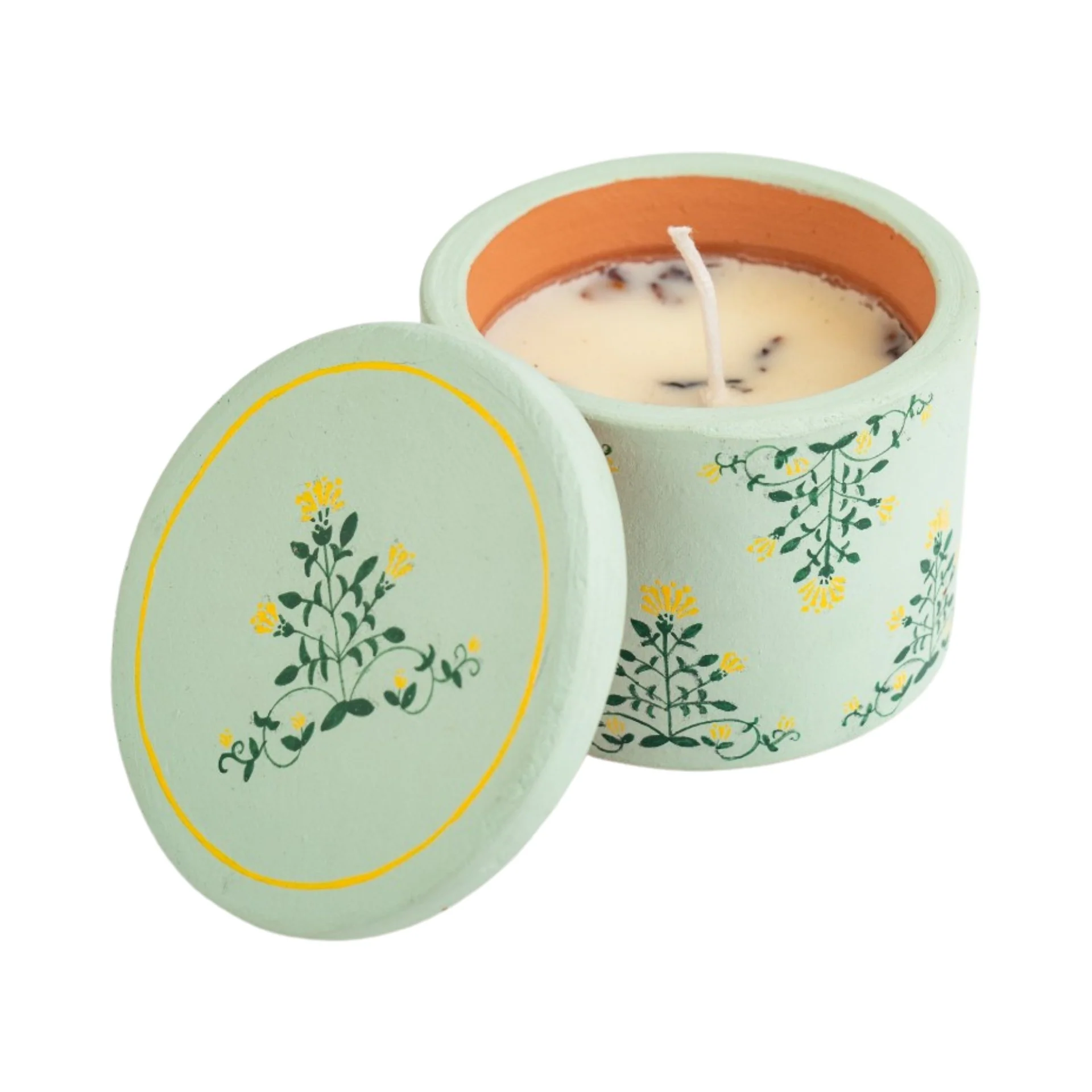 Hand Painted Terracotta Candle with Lid
