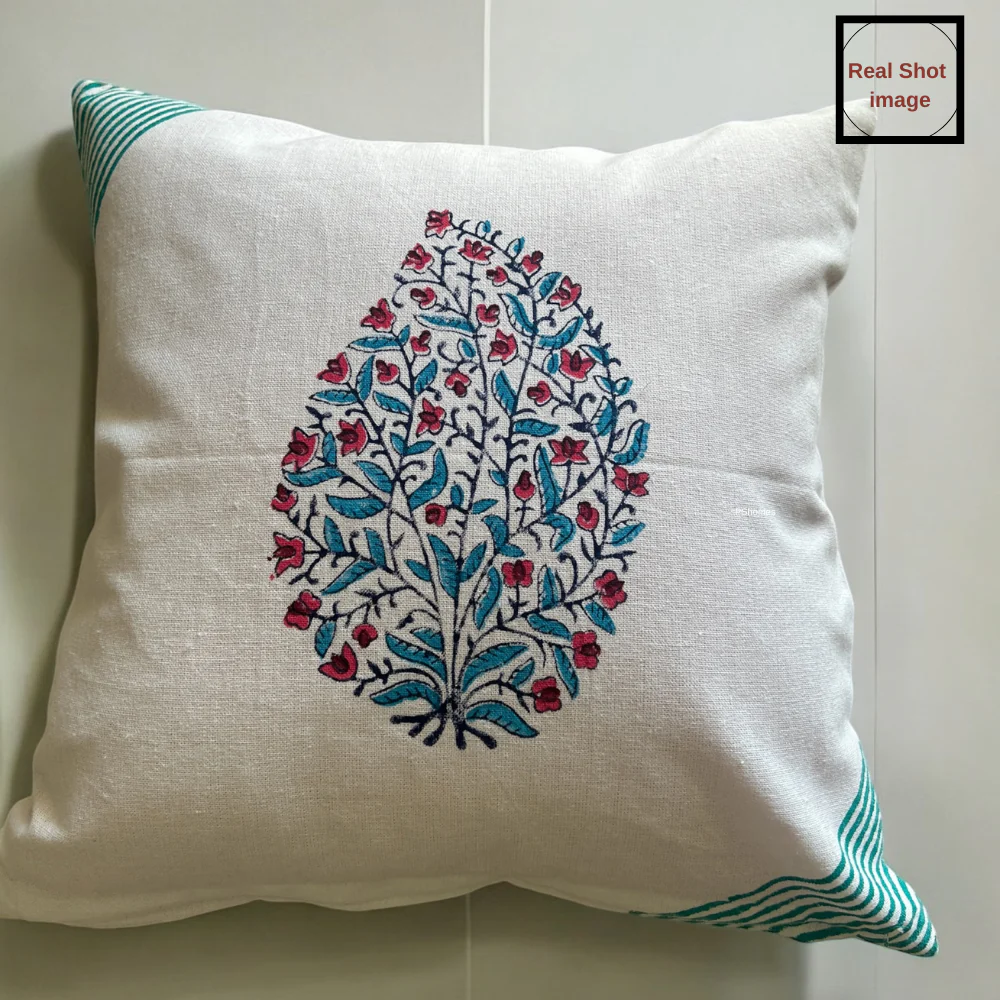 Handblock Motif Cotton Cushion Covers with Zipper - Set of 4 - Image 4