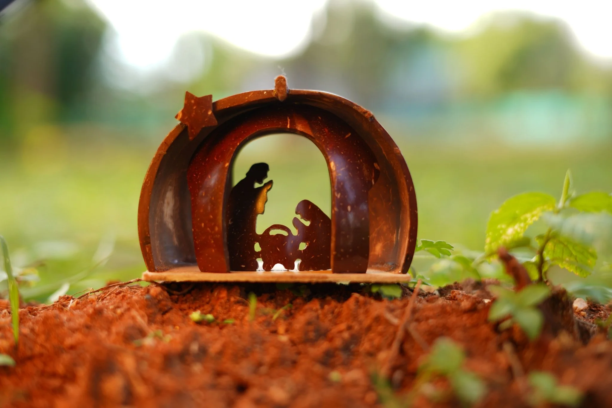 Handcrafted Coconut Shell Nativity Light –Eco-Friendly Christmas Decor