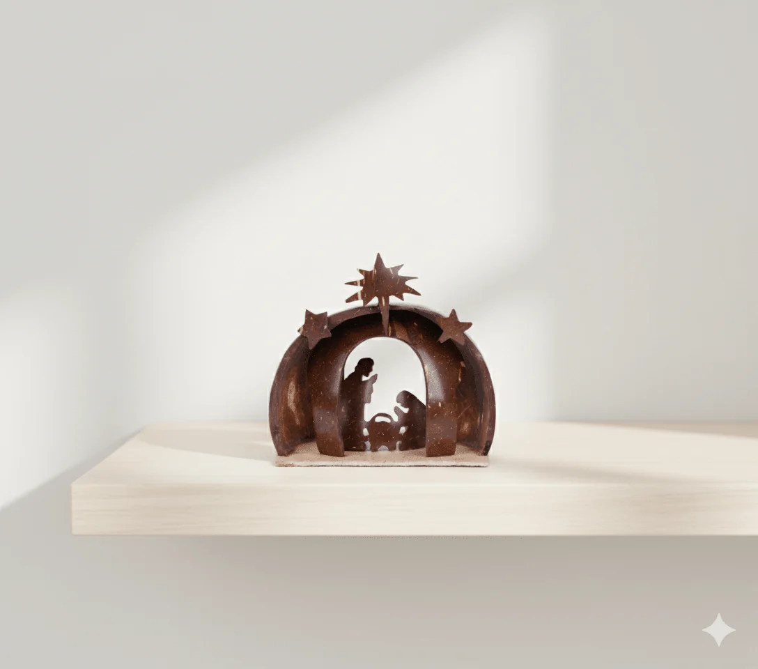 Handcrafted Coconut Shell Nativity Light –Eco-Friendly Christmas Decor - Image 4