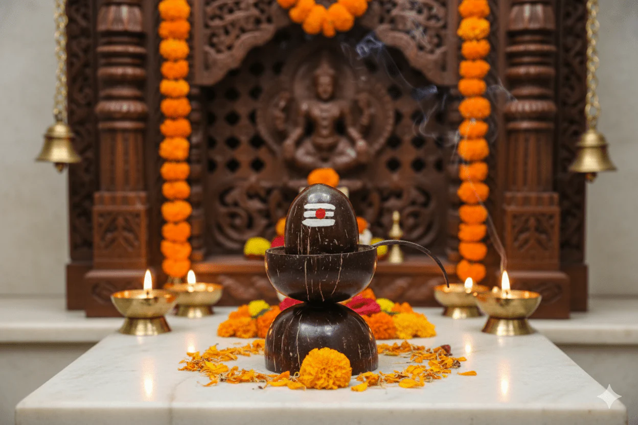 Handcrafted Coconut Shell Shiva Statue – Eco-Friendly Décor - Lingam