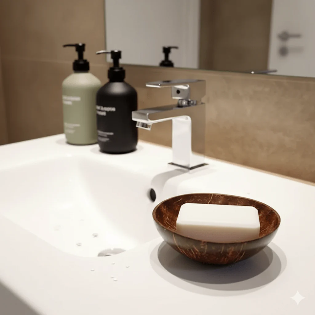 Handcrafted Coconut Shell Soap Holder with Drain