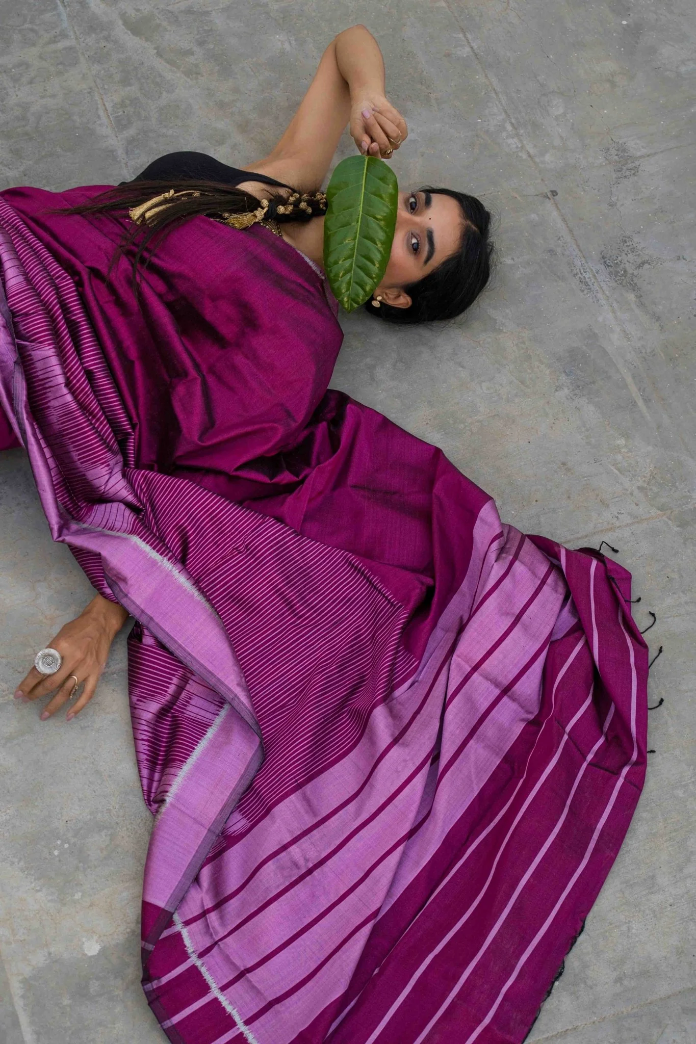 Handcrafted Floral - Inspired Stemline Mulberry Silk Saree - Image 3