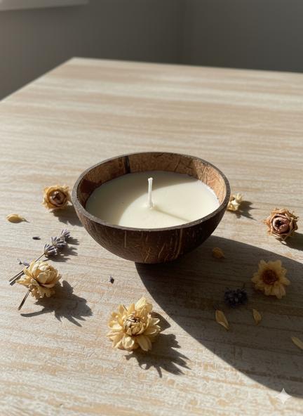Handcrafted Natural Coconut Shell Candle – Floral Aroma