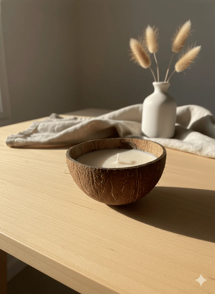 Handcrafted Natural Coconut Shell Candle – Floral Aroma - Image 2