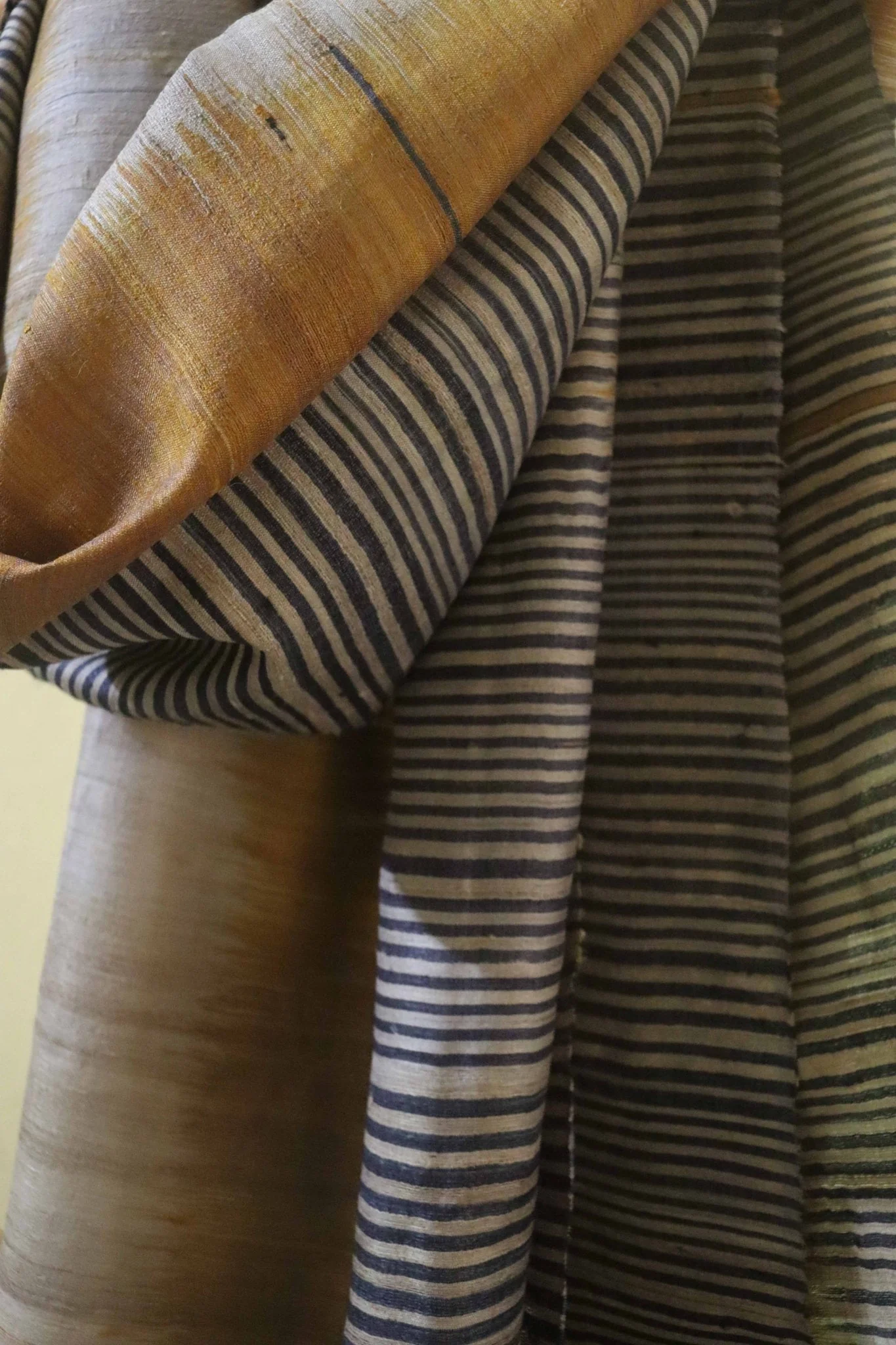 Mustard Handcrafted Tassar Silk Stole | Elegant Fashion Accessory - Image 2