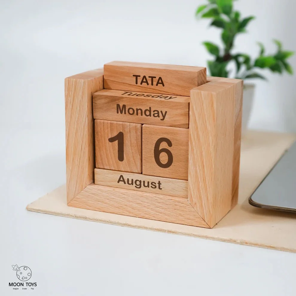 Handcrafted Wooden Calendar – Eco-Friendly & Reusable Desk Organizer