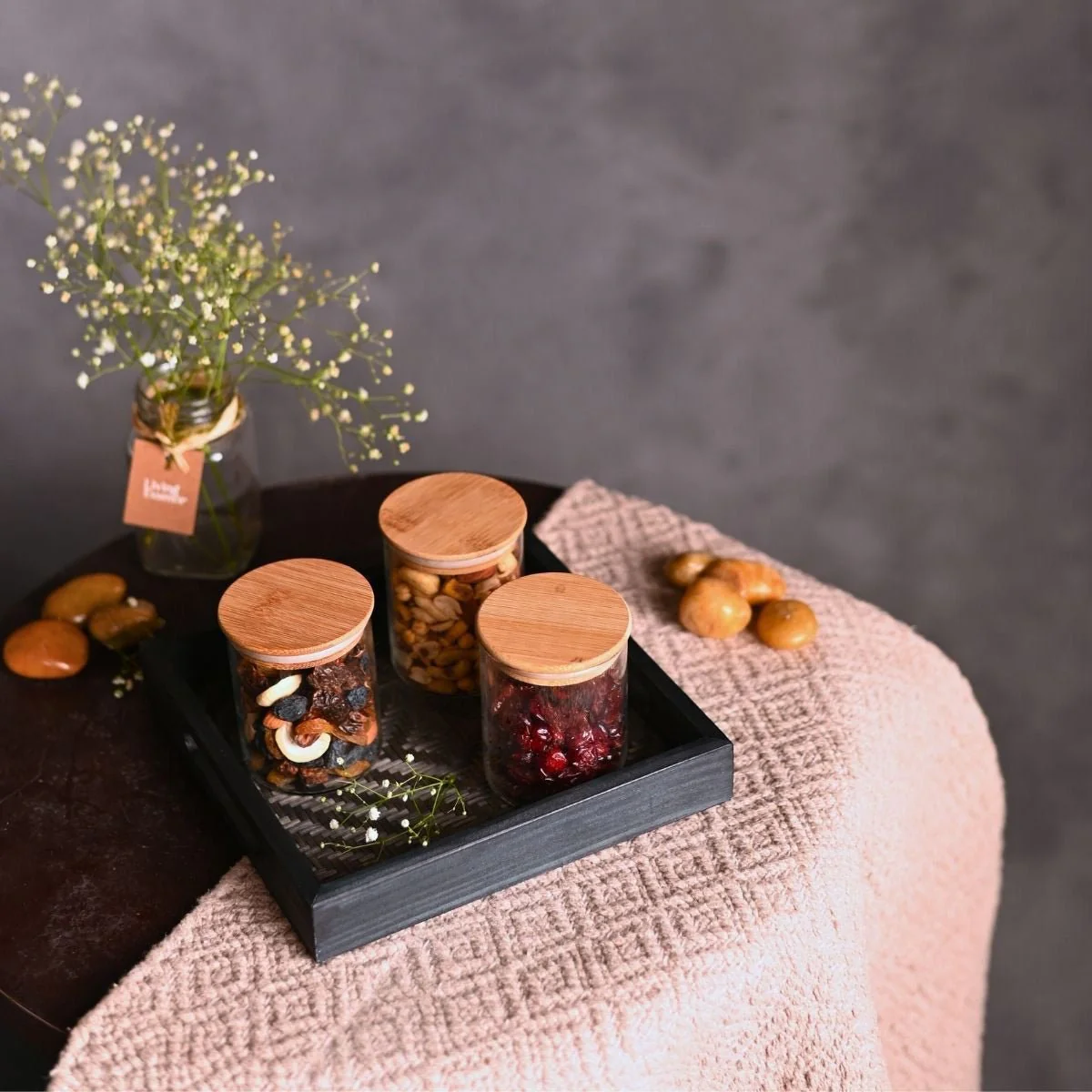 Handmade Bamboo Square Tray - Black - Image 2