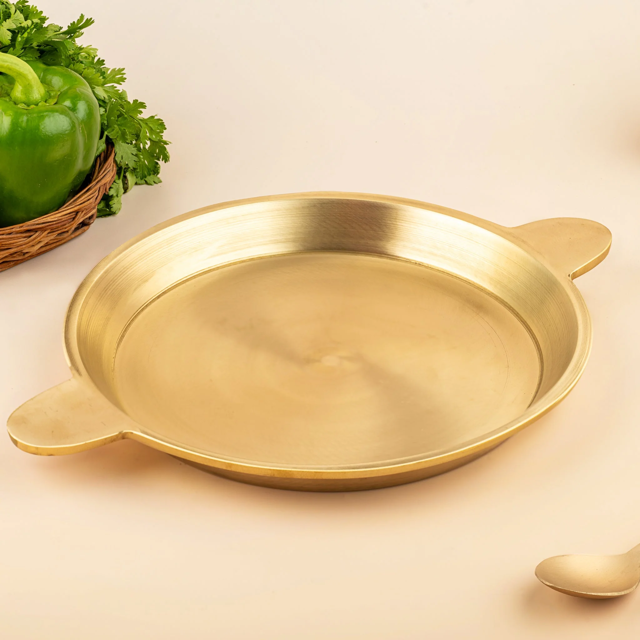 Handmade Bronze Fry Pan – Flat Bottom | Traditional Kansa Cookware - Image 2