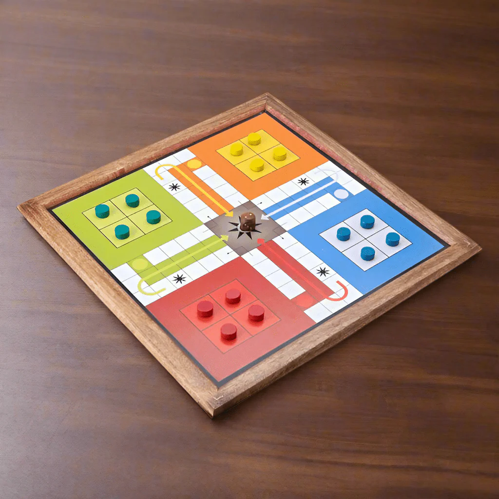 Handmade Wooden 2 in 1 Ludo Magnetic Snakes and Ladders Board Game